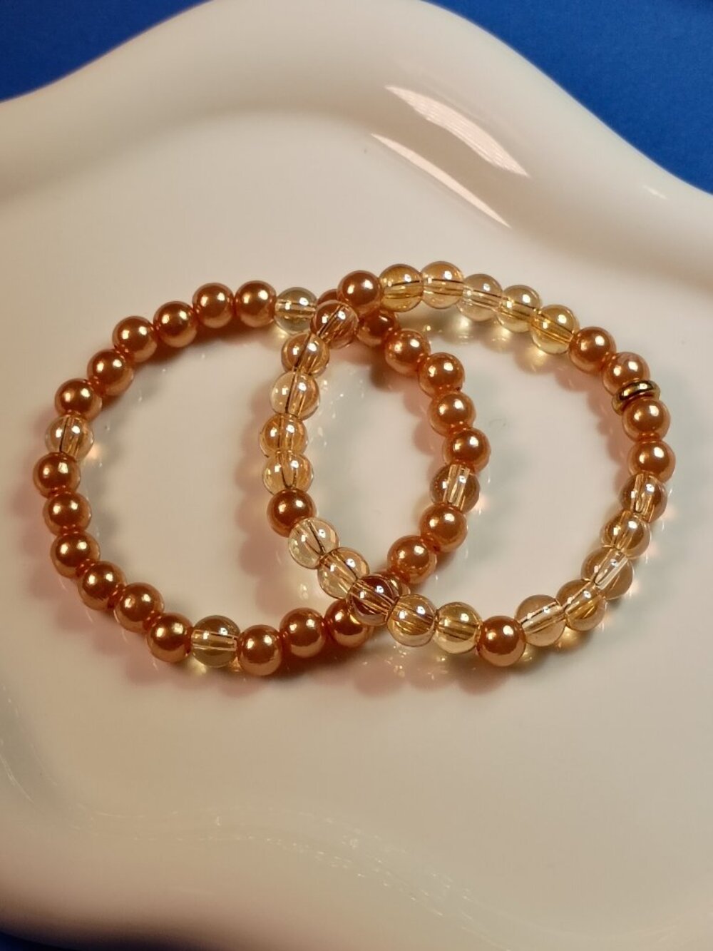 Golden Glow 2-Piece Kids Bracelet Stack, Handmade Beaded Bracelets, 5 inches